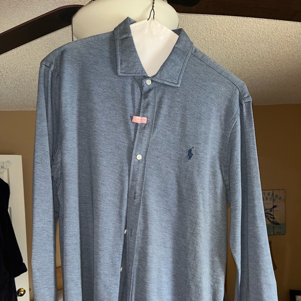 Heather navy polo dress shirt
